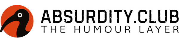 Logo of Absurdity Club with a stylized bird and text on a white background