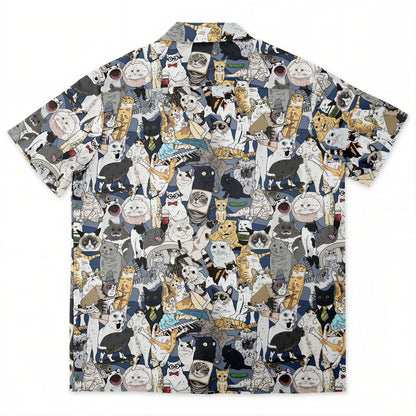 Cats of the Internet Collage Overshirt by Absurdity Club — flat lay back, hand-collaged internet cat culture