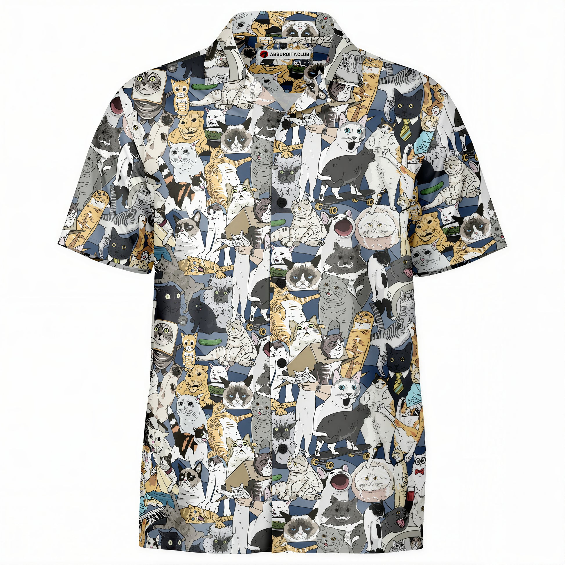 Cats of the Internet Collage Overshirt by Absurdity Club — front view, internet cat culture design