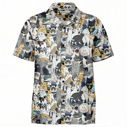 Cats of the Internet Collage Overshirt by Absurdity Club — front view, internet cat culture design