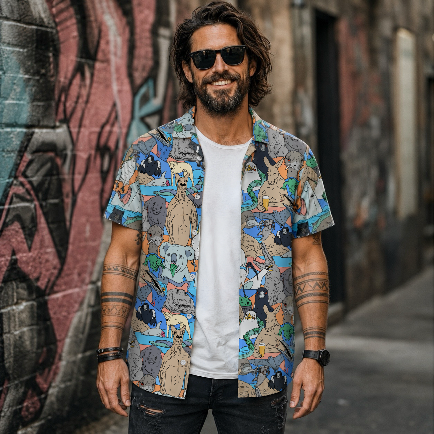Meanwhile in Australia hand-drawn collage Overshirt. Australia’s best animal memes and animal icons.